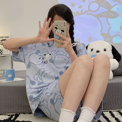 Mu fengqing sommer pyjamas Frauen kurzärmelige Shorts Anzug Cartoon Dünne Fett MM Plus Size Lose Can Pyjamas außerhalb 694 Kapibala + 680 Pacha Dog M [Vorgeschlagen 80-98 Jin [Jin gleich 0,5 kg]]]