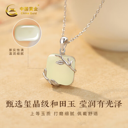 China Gold (China Gold) Kleiner Zuckerwürfel Silber Halskette für Frauen Hetian Jade Anhänger Jade Anhänger Chinesisches Valentinstag Geburtstagsgeschenk für Freundin und Frau [Hetian Jade] kleine Zuckerwürfel Halskette