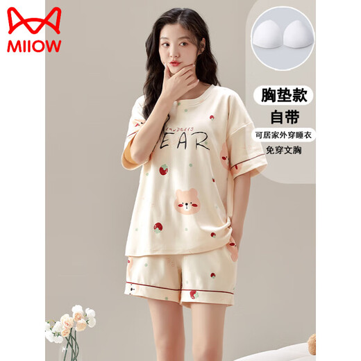 Catman (Miiow) Pyjamas für Frauen für Sommershorts und Shorts zweiteiliger Anzug mit Brustpolstern für den Sommer 2025 neue niedliche lose Hauskleidung Xyl-1047 [mit Brustpolstern] m [75jin [Jin entspricht 0,5 kg] -100jin [Jin gleich 0,5 kg]]