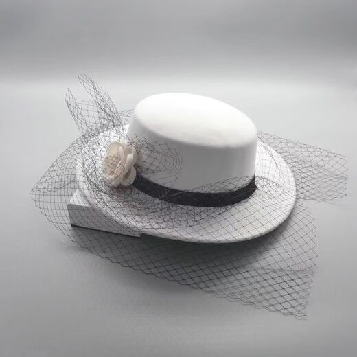 Huansen New French Camellia Hepburn Hat Flower Dome Retro Mesh Gold Velvet Hat Bridal Photo Hat Black Adult 57cm