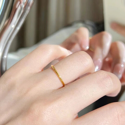 QUAMER plated 18K gold ancient style ring for women, fashionable and personalized plain ring 1mm thin ring Internet celebrity fashion exquisite and simple 1mm extremely thin round ring US size 5