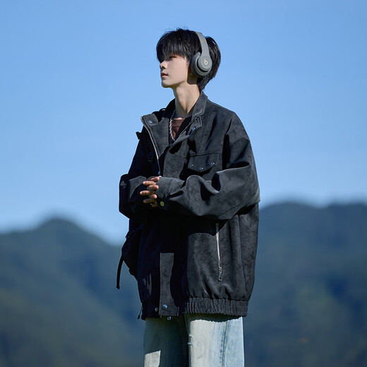 Shelley Jones American retro pu leather jacket men's autumn new loose trendy high-end handsome jacket clothing black XL recommended 125-135Jin Jin equals 0.5 kg