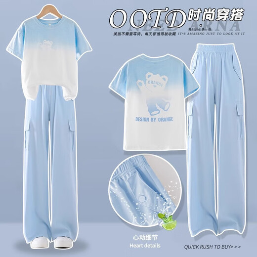Balabala girls suit summer suit 2025 new fashionable children's short-sleeved work pants big children summer fashionable street sports 9889 white + 15029 pink 130 cm