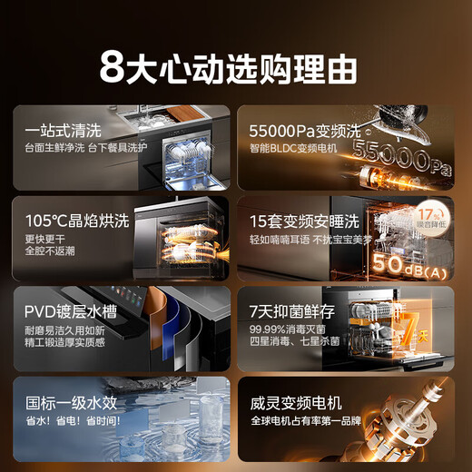 Midea XH09Pro integrated sink, variable frequency dishwasher integrated sink dishwasher, integrated 15 sets of dishwasher embedded