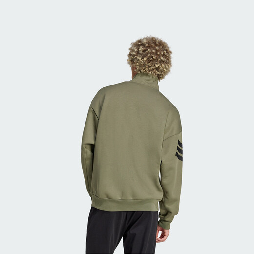 adidas易用系休闲百搭三条纹立领夹克外套男装秋季阿迪达斯轻运动 暗橄榄绿   2XL  