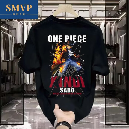 SMVP海贼王短袖t恤日系草帽路飞动漫周边男夏季青少年学生圆领T恤上衣 .V1048黑色 M