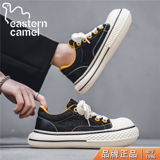 东方骆驼男鞋夏季新款小众设计潮牌个性大头帆布鞋透气百搭舒适软底休闲鞋 黑色 42