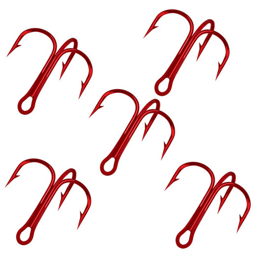 Luya three-hook red nickel three-anchor hook with barbed high-carbon steel fishhook fishing supplies red three-anchor hook 3/0# (pack of 10)