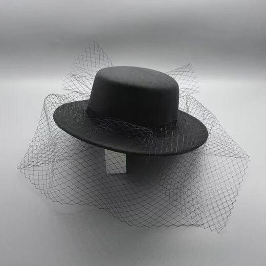 Huansen New French Camellia Hepburn Hat Flower Dome Retro Mesh Gold Velvet Hat Bridal Photo Hat Black Adult 57cm