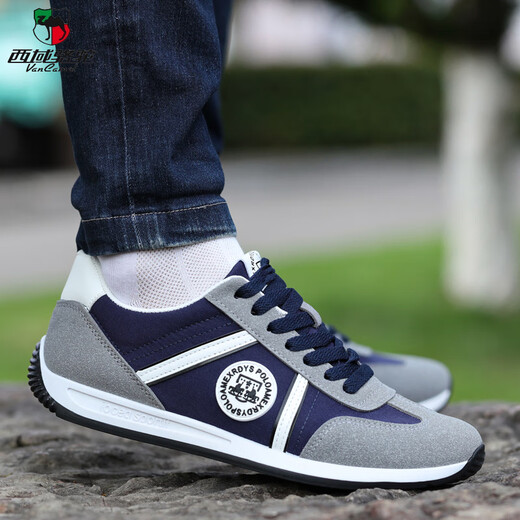 Western Camel (Vancamel) Herrenschuhe für den Frühling 2025 Neu atmungsaktives und geruchsloser Leinwand Casual Stoff Schuhe Ultra-leichte weiche Sohle Forrest Gump Sportboard Schuhe Trendy Schuhe AW9906 Blau Stoffstil 38 Größe ist klein, eine Größe größer größer