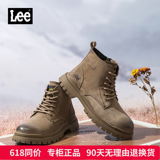 Lee男士工装靴男款英伦马丁靴2025时尚秋冬季高帮户外男靴子休闲靴子 卡其色 41