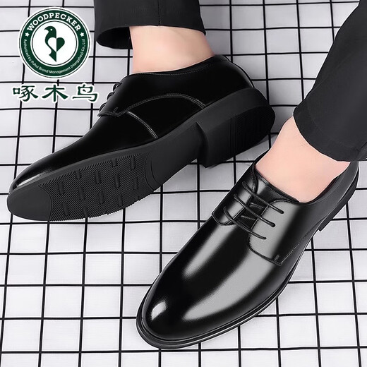 
Woodpecker leather shoes men's genuine leather breathable business formal wear casual height-enhancing men's shoes summer black British groom wedding shoes 9888 black 37 <real cowhide>