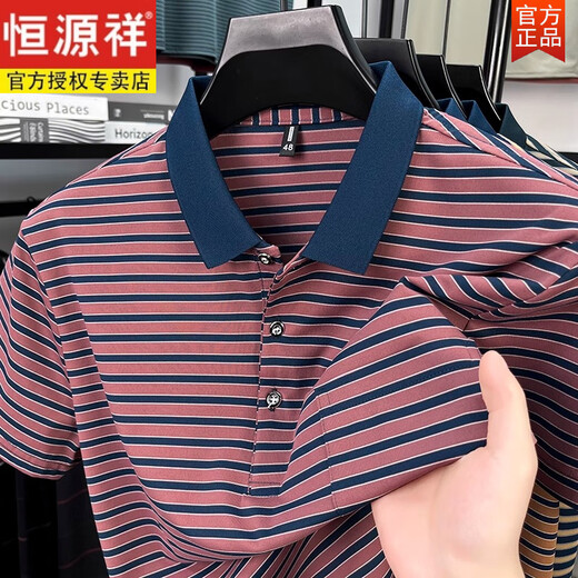Hengyuanxiang reines Baumwoll-Kurzärmel-T-Shirt für Männer mit Taschenlampen-Top-Dad im mittleren Alter mit halbärmeligem Polo Striped Men's Clothing [Verkauf 500+] [Vatertagskleidung] 9757-Gre XL 175 [Vorschläge 135-150jin [Jin gleich 0,5 kg]]]