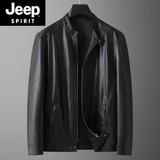 JEEP SPIRIT Jeep Plus Size Men's Motorcycle Leather Jacket Spring and Autumn Trendy Fat Man Loose Stand Collar Soft Leather Jacket 58962 7XL Recommended 260-280Jin Jin is equal to 0.5 kg