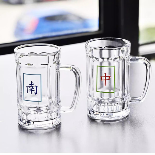 Yonghuan tempered glass cup with handle chess and card room teahouse special mahjong tea cup for home use high temperature resistance and fall resistance beer tempered 380ml tube 15689 total six