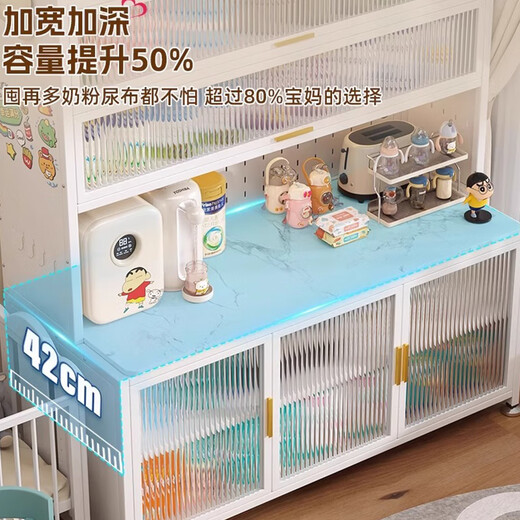 Smart Father steel storage cabinet baby feeding table baby supplies storage cabinet floor-standing multi-layer large-capacity toy storage rack pearl white-5 layers high 157cm long 80 wide 42cm free wheel