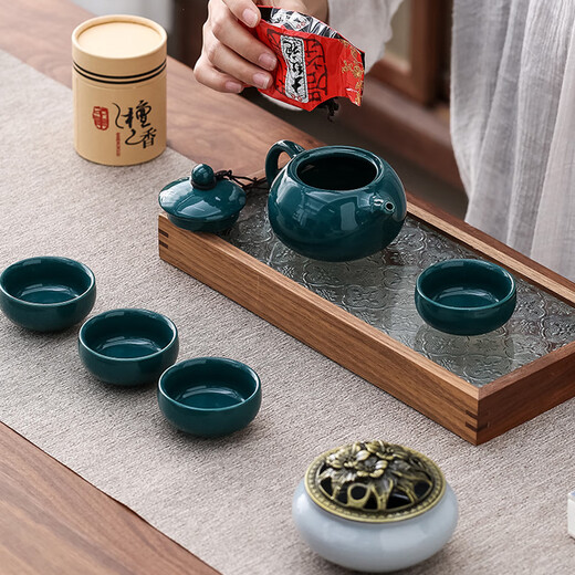 Bai Qixin tea set gift set can be customized as a souvenir. The company sends customers Kung Fu teapot, national trend ceramic teacup, Xi Tzu teapot, national trend tea set gift box set, dark green