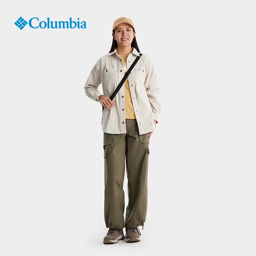 Columbia哥伦比亚衬衫女2025春夏新品户外翻领通勤休闲简约长袖衬衫AR9898 278 /米白色 2XL/175/96A