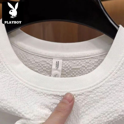 花花公子（PLAYBOY）2025新款夏季冰丝肌理感绣标圆领男士短袖时尚半袖百搭轻奢T恤男 【夏季短袖】6628白色 3XL 150-165斤