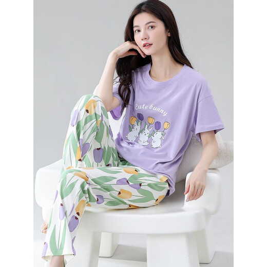 Yalu pajamas for women in summer cotton short-sleeved trousers cartoon sweet girl summer home clothing set Z9711 Woodpecker genuine XL [recommended 120-140Jin [Jin equals 0.5 kg] wear]