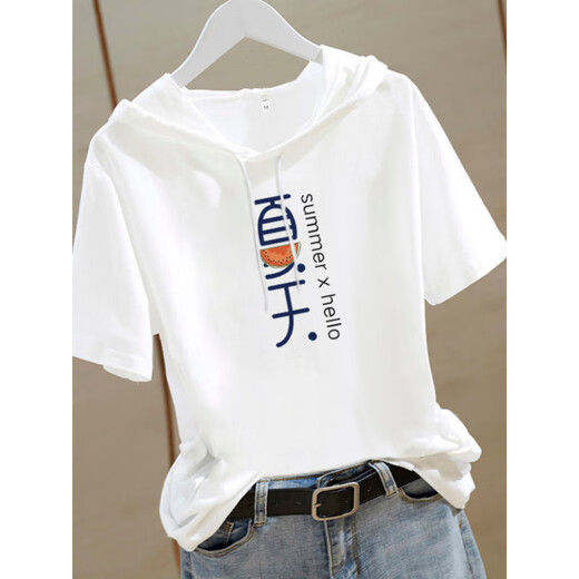 霜汐带帽短袖t恤女薄款夏季韩版小个子宽松体恤衫2025年新款连帽白色 LM693白色 M