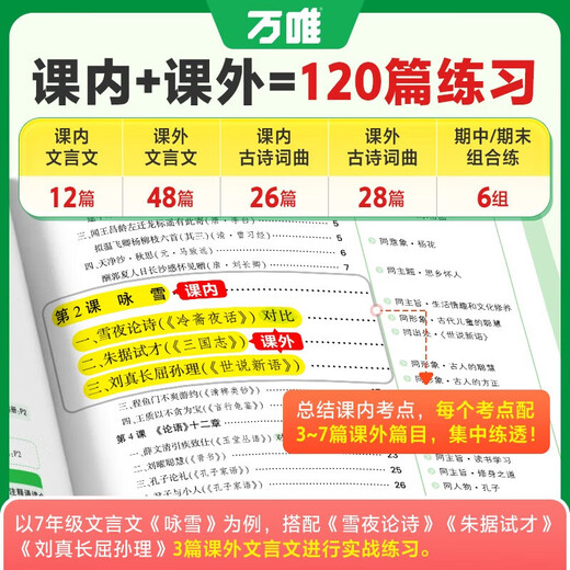 万唯中考初中文言文课外阅读理解与训练八九七年级 初一初二真题文言文诗文专练试题研究初三语文总复习教辅资料书万维教育 七年级