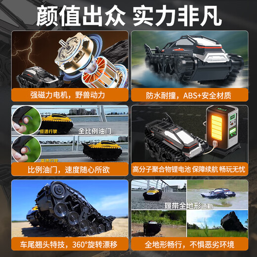 遥控车儿童越野坦克玩具水陆两栖汽车电动男孩生日六一儿童节礼物 超大号-怪兽红[四轮四驱A超长续 畅玩3块充电锂电池[续航约120分