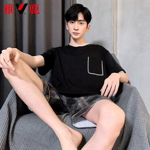 
Yalu high-end pajamas for men in summer pure cotton shorts for youth summer thin casual large size for outdoor wear HD-9928 L