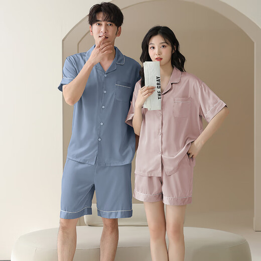 
Catman MIIOW summer ice and snow silk cool couple pajamas thin simple cardigan shorts ice silk casual home clothing set 16803 women [simple style] 2XL [suitable weight: 140-160Jin [Jin equals 0.5 kg]]