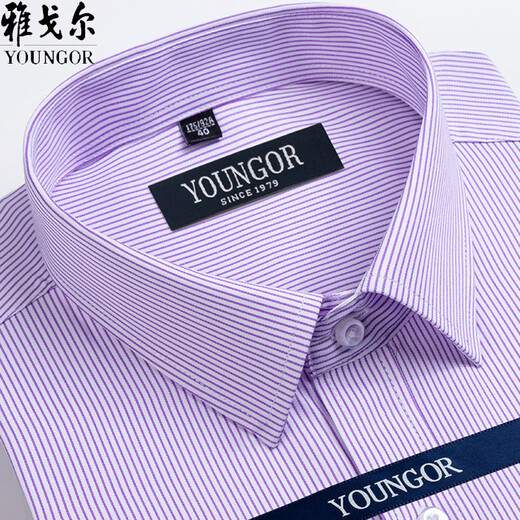CEO雅戈尔短袖衬衫男士夏季商务休闲职业正装棉免烫中年大码条纹衬衣 短袖DX6624 40