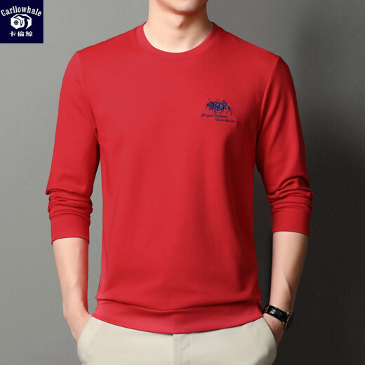 Karen Whale 320g pure cotton sweatshirt men's ten thousand needle embroidered long-sleeved T-shirt round neck middle-aged and young man 6628-white one size 54