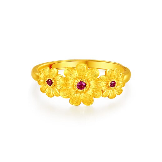 Mengjinyuan gold ring, solid gold inlaid with ruby ​​sunflower ring, adjustable birthday gift for girlfriend