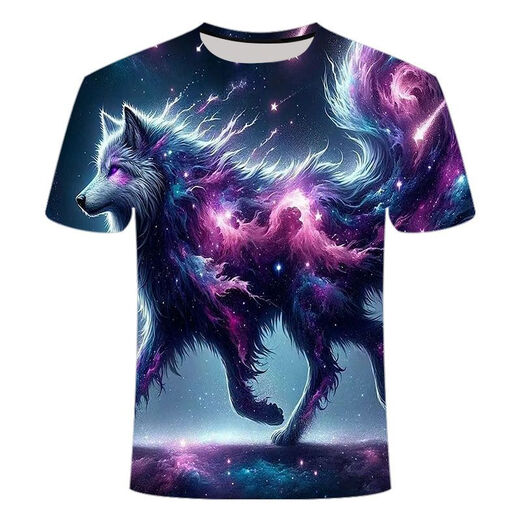 
2024 new animal wolf series 3d printed T-shirts fashionable, versatile, handsome and cool short-sleeved primary and secondary school students TXC6227 XS 70-80Jin [Jin equals 0.5 kg]