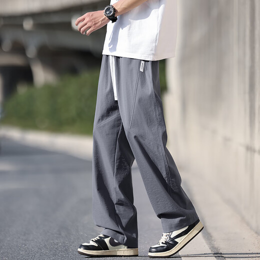 Sept pantalons de soie de glace d'été Wolf pour hommes minces minces pantalons droits en vrac pour hommes pour un pantalon à séchage rapide décontracté pour hommes pour hommes K6636 Green militaire L environ 110 ~ 130jin [Jin est égal à 0,5 kg] peut être porté