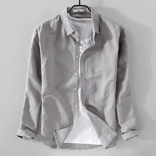 Zimu yaju Herren neuer koreanischer Stil weißes Leinenhemd Herren-Langarm-Hemd-Wotwoll-Hemd einfache Leinenhemd Herren Mode Baumwollwäsche Y9207 White M.