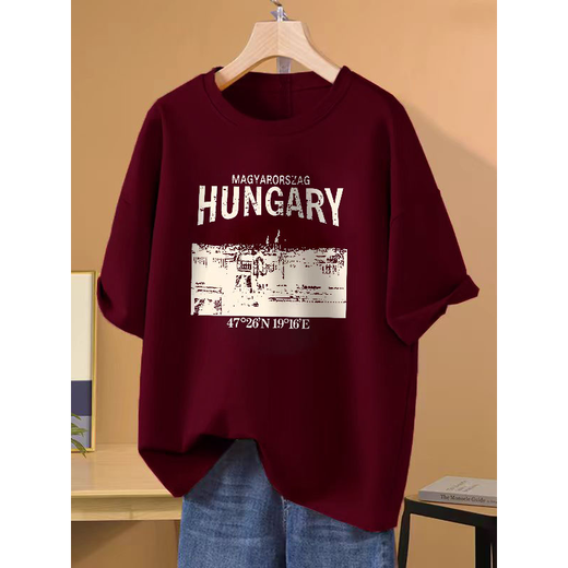 Pierre Cardin Burgundy Camiseta de manga corta para mujeres en verano Nuevo viajero versátil American American Retro Mid-longitud Top Ins 1047# Burgundy S [recomendado 80-100Jin [Jin equivale a 0.5 kg]]]