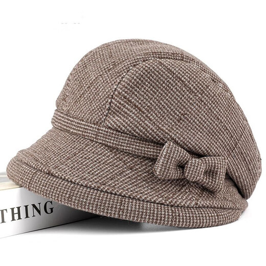 Changyin middle-aged and elderly mothers and ladies autumn and winter style woolen basin hat cotton hat grandma old lady warm winter hat fisherman hat khaki plaid bird style