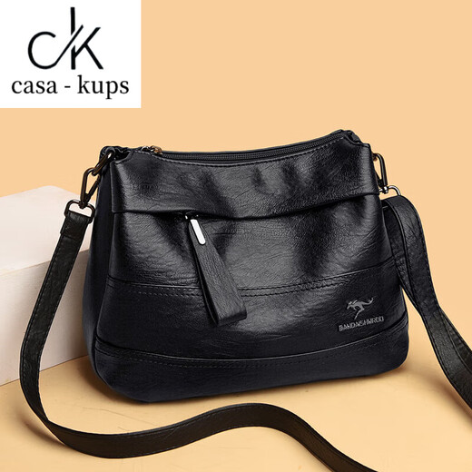 casa-kups women's bag 2025 new fashion one-shoulder crossbody bag soft leather versatile middle-aged mother bag large capacity shoulder bag black large size handbag + card bag