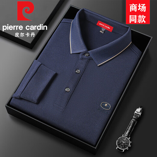 Pierre cardin long-sleeved T-shirt for men's autumn new style middle-aged and elderly men's fashionable casual loose lapel polo shirt white SKL-15867 XL 180 size [150-165Jin [Jin equals about 0.5 kg]]