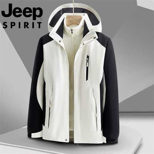 Jeep (JEEP) couple jacket jacket for men and women outdoor three-in-one autumn and winter plus velvet waterproof detachable mountaineering suit purple and white women 9889 M