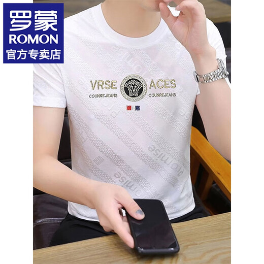 
Romon short-sleeved T-shirt for men's summer thin ice silk round neck T-shirt casual and versatile new men's half-sleeved loose top 698 black XL (about 120-145 Jin [Jin equals 0.5 kg] can be worn around)