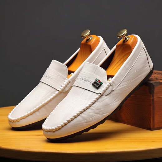 YRC Yierkang Doudou shoes men's summer new men's shoes Korean version versatile men's casual leather shoes one foot and one foot drive lazy 825 white 39 (wide feet and fat feet and one size larger)