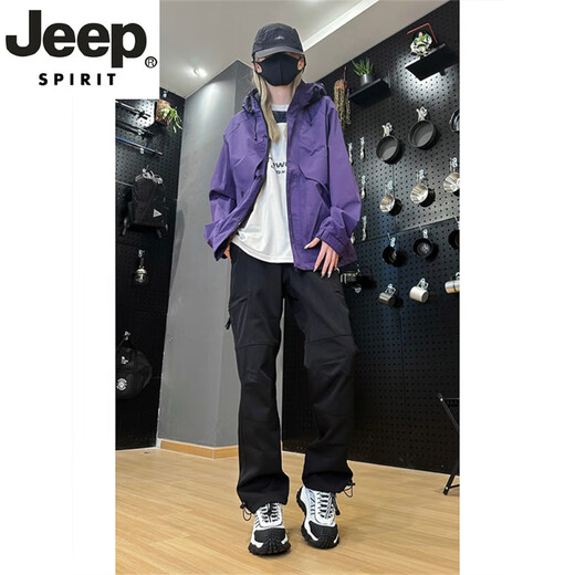 JEEP SPIRIT Rainstorm Level Waterproof Jacket Pants Spring and Autumn Men's Tactical Hiking Soft Shell Pants American Outdoor Mountaineering Overalls Dark Gray Regular M Suitable for 105-120Jin Jin equals 0.5 kg