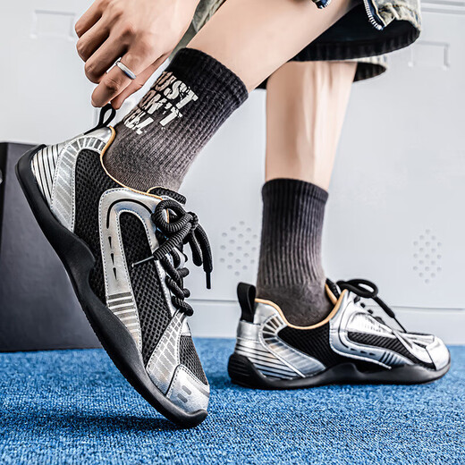 
Summer breathable mesh shoes for men 2025 new outdoor casual sports shoes trendy versatile shock-absorbing and anti-slip Forrest Gump shoes DM-M719 gray-blue 42
