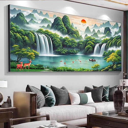 三栖虎迎客松农村中堂山水挂画客厅装饰风景沙发背景墙壁画字画2024新款 CT-3882-迎客松 240*cm定制尺寸联系客服尊贵