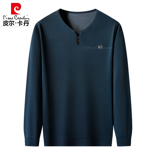 
Pier Cardin 100% pure cotton high-end long-sleeved T-shirt for men V-neck spring and autumn solid color cotton base shirt for men daddy top 6998 bean green M 165 suggestions 90-120Jin [Jin equals 0.5 kg]