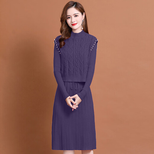 TJQ ​​Luxury High-End-Marke Strickkleid für Frauen 2025 Herbst neuer Stil Slim Temperament Langarm modischer Rock rot m
