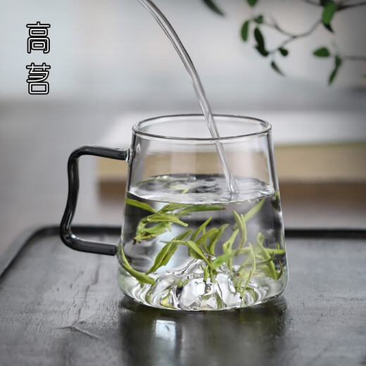 高茗（gaoming）日式玻璃杯家用大容量水杯耐高温夏季加厚观山绿茶杯创意喝水杯子 9195登山杯450ML