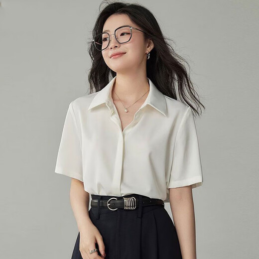 Camisa de manga corta de alta gama para mujeres en el temperamento de verano, uso formal de la camisa blanca de la camisa blanca de la máquina de trabajo de la máquina del nicho top 9902 Botón oculto blanco [tela de gasa] 2xl recomendado [131-140Jin [Jin iguala 0.5 kg]]
