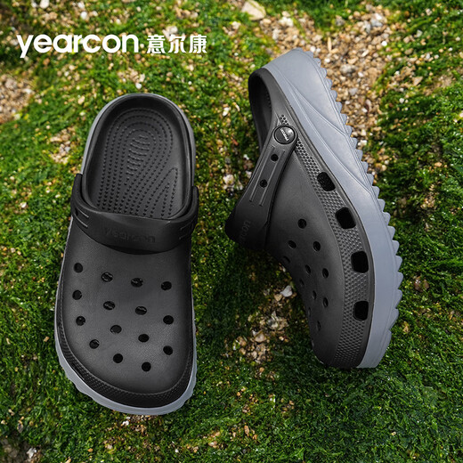 Zapatos de yierkang agujeros zapatillas de gran tamaño para hombres no salpican al aire libre zapatos de playa de la playa de la playa de la cabeza transpirable sandalias casuales negros 44